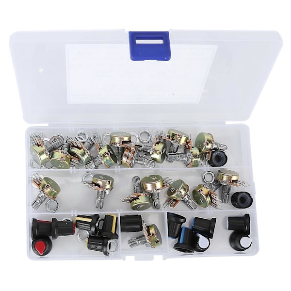 Potensiometersett 80 stk B5K B10K B20K B50K B100K Lineær Taper med Knott for Lydkontroll