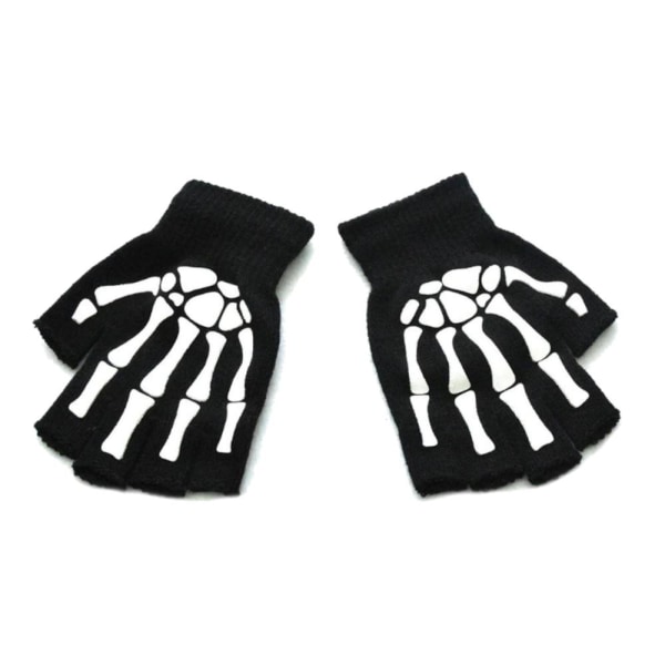 Firkantede handsker, korte og fingerløse - Børn - Skelethånd - black one size