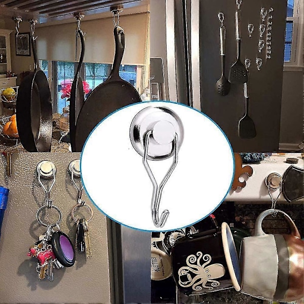 Tehokas magneettikoukku vuodelle 2024 - 45 kg 32D magneettinen jääkaappikoukku Neodyymi pyörivä magneettikoukku Magneettiset koukut keittiön pyyhkeille, pöydälle, 6 kpl, magneetti