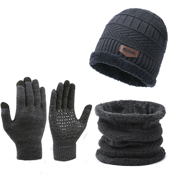 Mænds vinterdragt med varm og moderne strikket hue, jakke og handsker, one size fits all, akryl Grey L