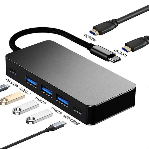 7-in-1 telakointiasema Type-C USB-keskitin HDTV 4K -sovittimeen 3 USB-portilla kannettavalle tietokoneelle, kotiin, toimistoon ja viihteeseen
