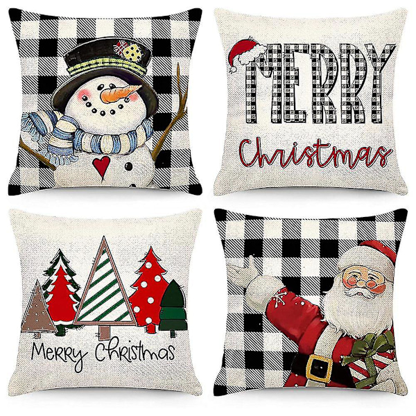 Christmas Pillow Covers 18x18 Set Of 4 Christmas Decorations Farmhouse Throw Pillows Cushion Case D