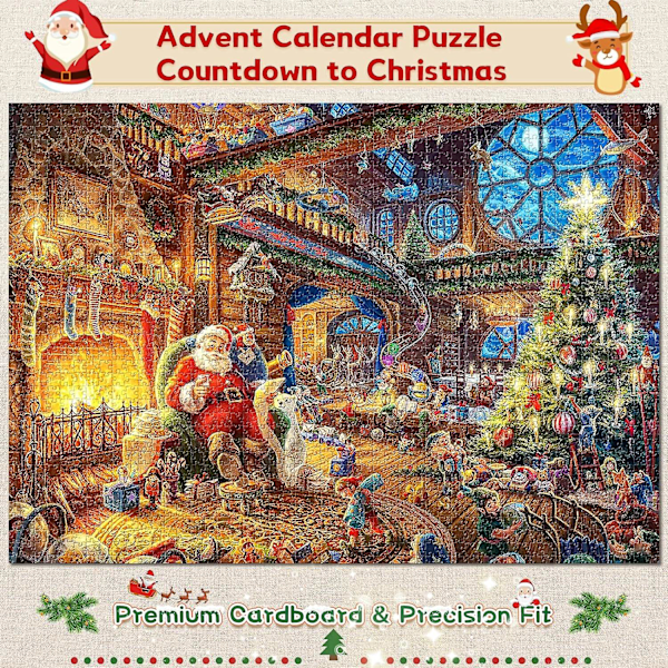 Adventskalender Pussel 2023, Julpussel, 1008 Bitars Pussel Julgåva för Vuxna Barn