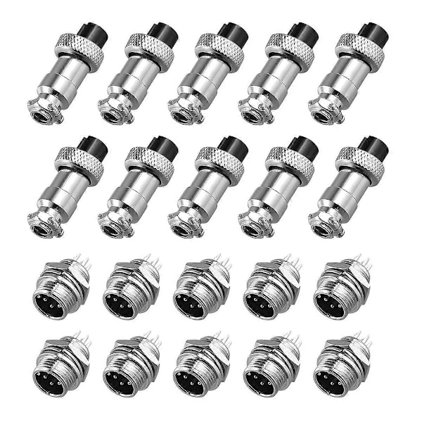 10 sæt M12 5 Pin 12mm Luftfartsstik Han + Hun Cirkulær Luftfatningsstik Elektrisk Ledningspanelstik