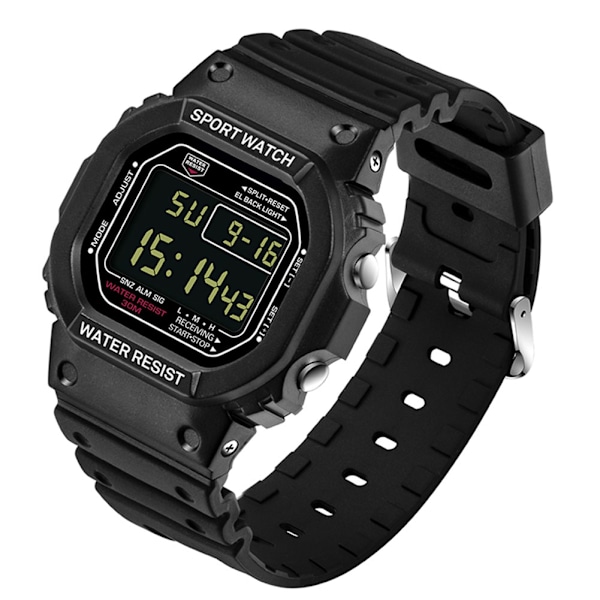 Fashionable Electronic Watch Waterproof Digital Display Wristwatch (Black Male)