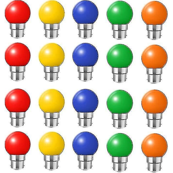 20x B22 Bajonett-kontakt LED-färgade glödlampor Mini Globe Golfboll Glödlampor för Utomhus Patio Trädgårdsfest