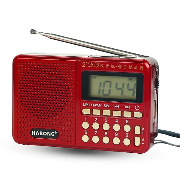 Bærbar digital FM AM SW Radio 21 Band Charge Receiver Høyttaler MP3-spiller