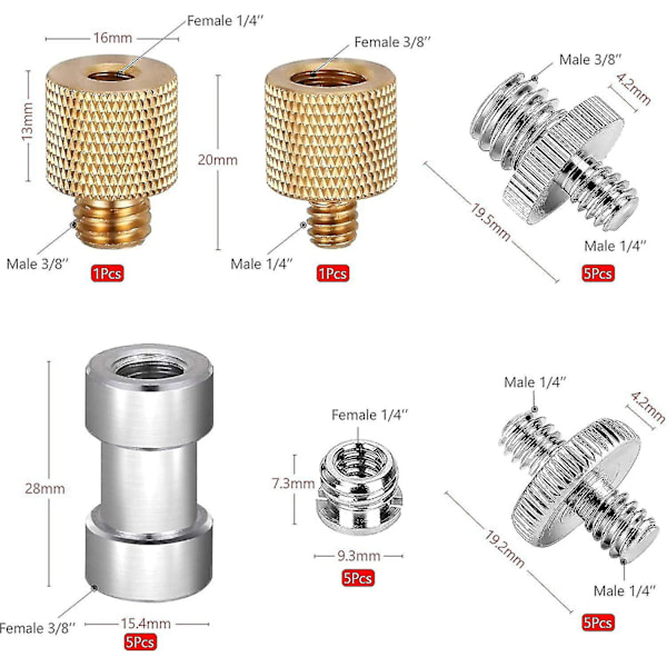 22 stk Kameraadapter Skruer, 1/4\" Til 3/8\" Stativskruegevind Adapter Til Blitz Konverter Til Monopod Kamera Stativ