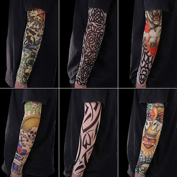 6 stk Mote Nylon Falske Midlertidige Tattooermer Armstrømper Halloween Tattoo Myk For Menn Kvinner