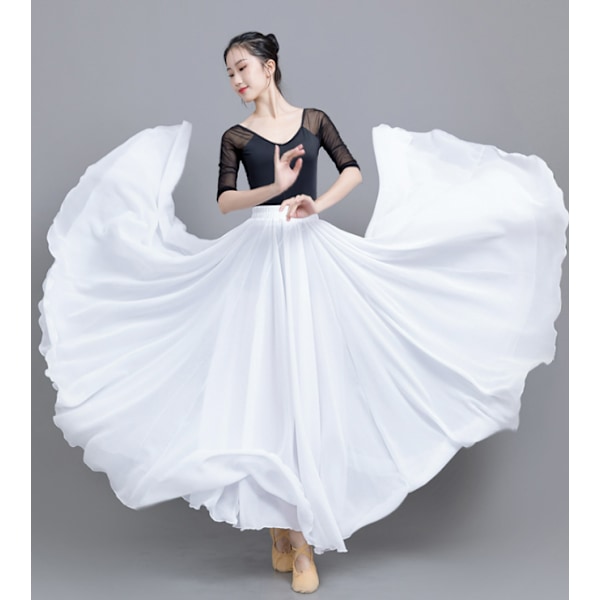 720 Silkeaktig Tynn Chiffon Elastisk Midje Lang Magdans Skjørt White 85CM