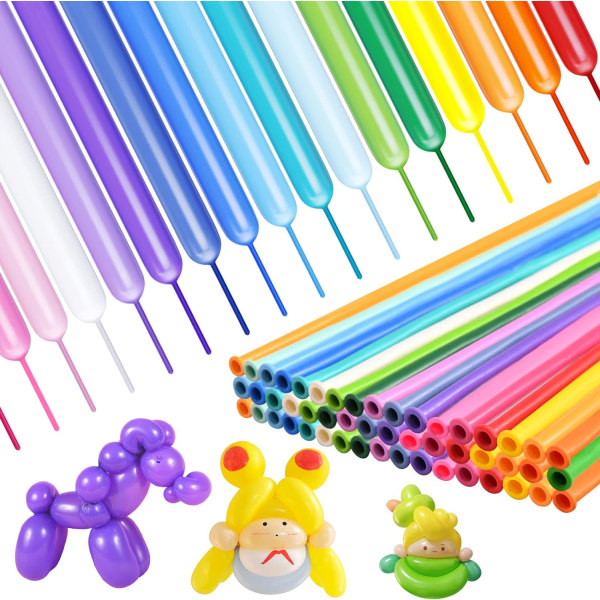 200 kpl 260 Rainbow Long Balloons - Pitkät ilmapallot ilmapalloeläimille, kiertoilmapallot ilmapalloseppeleille, ohuet lateksiilmapallot