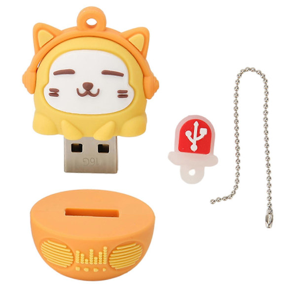 Cartoon Flash Drive PVC USB2.0 Kattmönster Plug and Play Stötsäker U-Disk för Telefon Laptop Saffran 16g