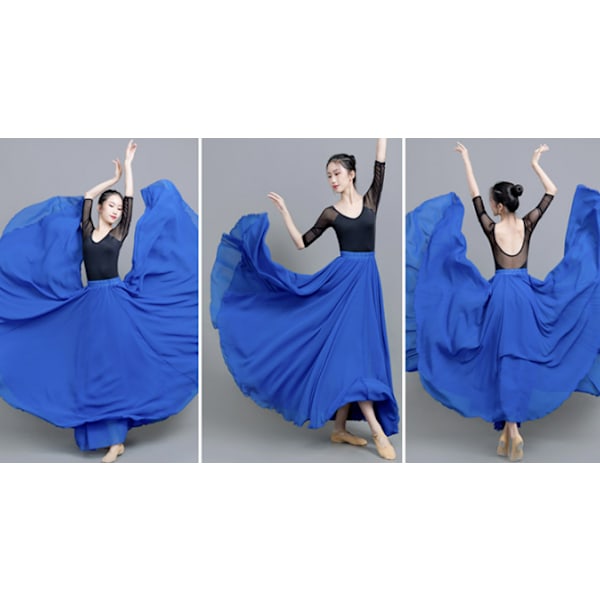 720 Silkeagtig Tynd Chiffon Elastisk Talje Lang Mavedans Nederdel Blue 85CM