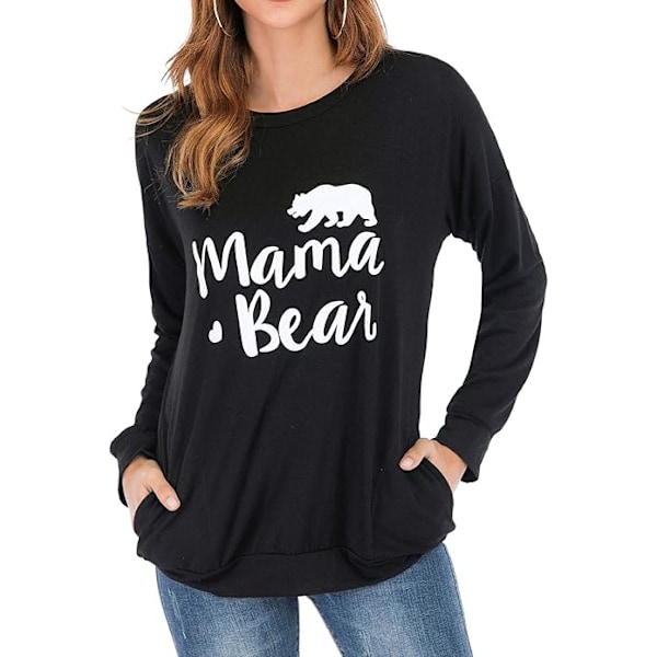 Damtröja med huva, Mama Bear, rund hals, långärmad, med fickor