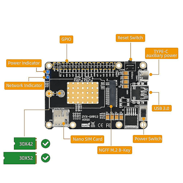 4g & 5g Base Hat Udvidelseskort til Rm500q/sim8200/gm800 Modul og Raspberry/ /rock64 Media Comput