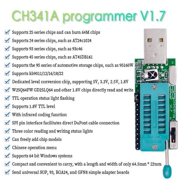 CH341A Programmer V1.7 1.8V Level Shift W25Q64FW W25Q128FW Gd25LQ64