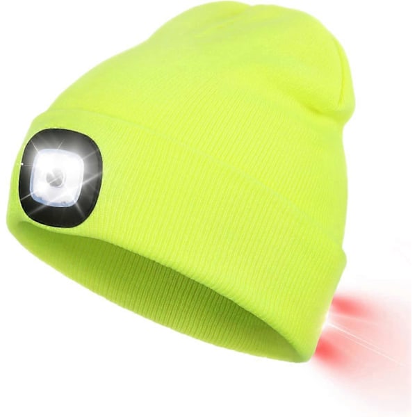 Stickad mössa med LED-ljus fram och bak, USB-uppladdbar pannlampa med 3 ljusstyrkenivåer, stickad mössa med ljus för jogging, camping, cykling