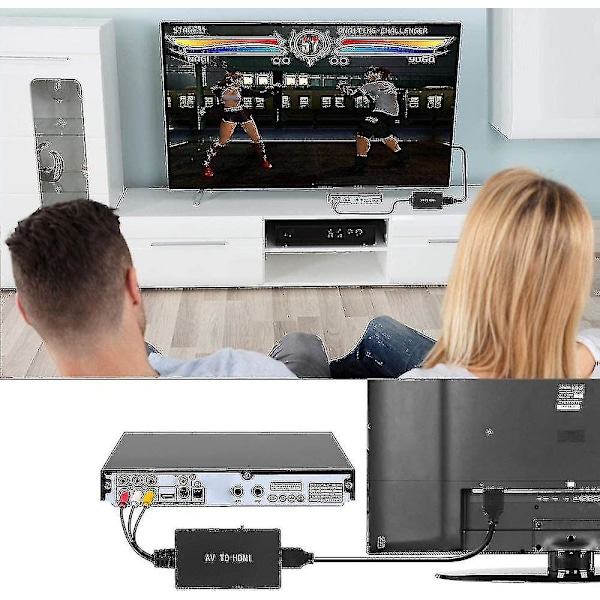 RCA till HDMI-konverterare, komposit till HDMI-adapter stödjer 1080p PAL/NTSC