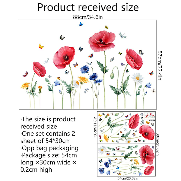 Et sett med sommerfugl-blomster veggklistremerker veggdekor for barnerom stue kontor