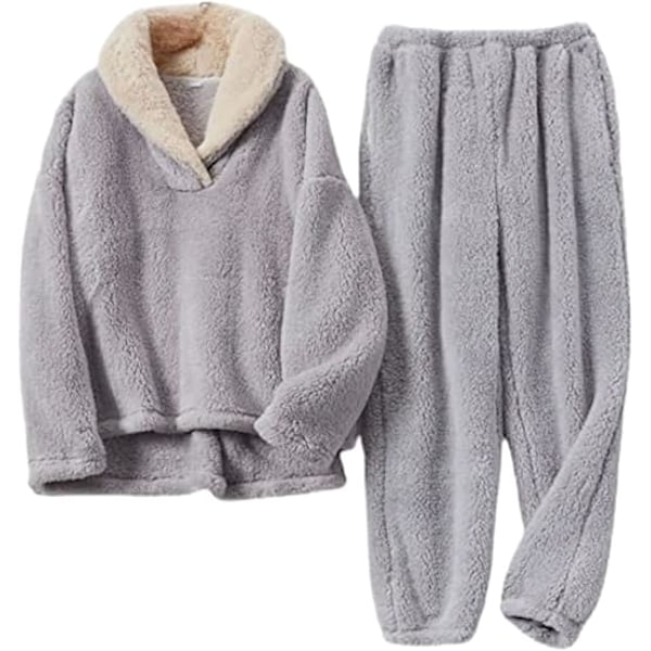 Dam Teddy Fluffy Super Mjuk Sherpa Twosie Pyjamas Set - Vinter Loungewear för Kvinnor