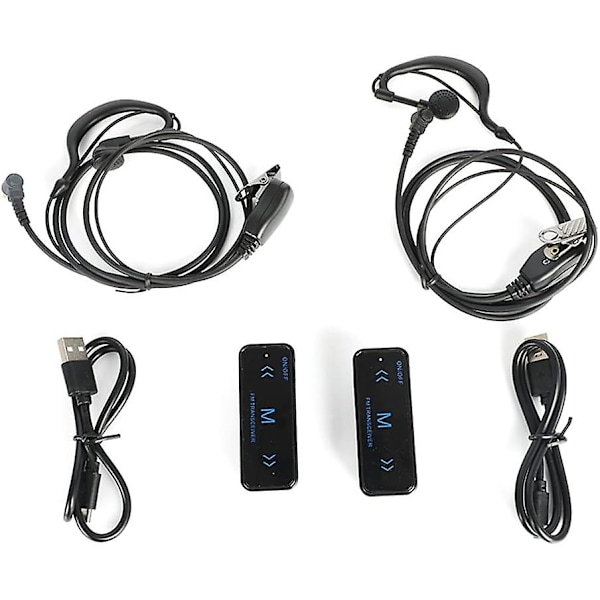 Sett med 2 Mini Walkie Talkies 2-veis FM Radio Sende- og mottaker + 2 Hodetelefoner USB-lading