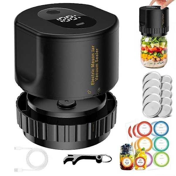 Mason Jar Vakuum 2 i 1 Design Elektrisk Mason Jar Vakuumforsegler Kit, Helautomatisk Suge Stopp Matlagring