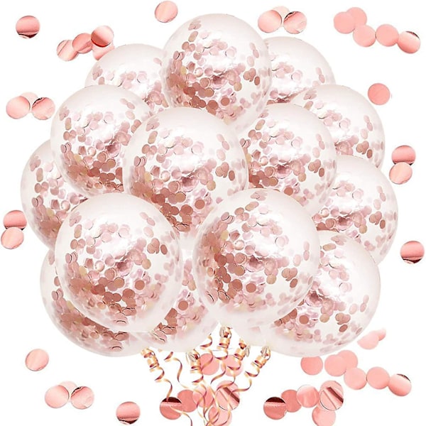 10 Pcs Rose Gold Confetti Latex Balloons, 12 Inch Party Balloons For Bridal Shower Wedding Birthday Engagement Decoration