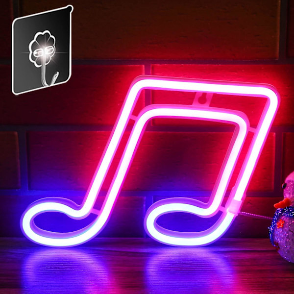 Neonlogotyp med musiknoter, LED-neonlogotyp väggdekor USB/batteri Neonskylt för barnrum bröllop bar festdekoration (rosa+blå)