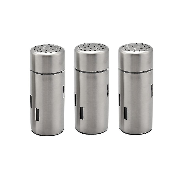 3pcs Salt And Pepper Shakers, Stainless Steel Spice Shaker, Shaker Sifter For Salt Sugar Pepper Cin