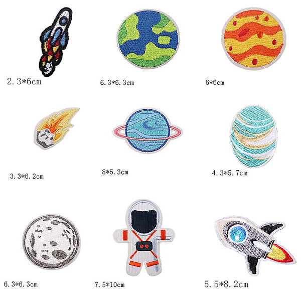 Jern-på-lapper 26 stk. Planet Astronaut DIY Sy Dekorasjon Applikasjoner Klistremerker for Klær, Ryggsekk,