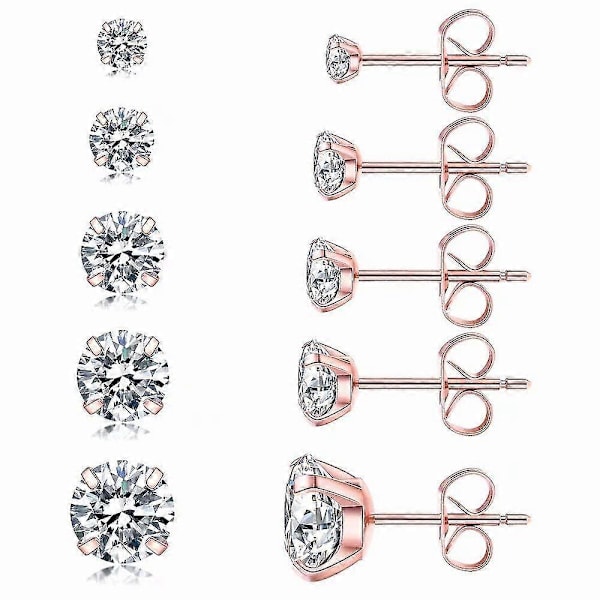 5 Par Stud Øreringe Sæt, Hypoallergenisk Kubisk Zirkonia 316l Øreringe Rustfrit Stål Cz Øreringe 3-8mm (Stål Farve)