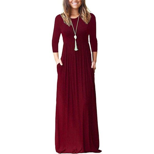 Women's long skirt British round neck women's casual long skirt high waist dress with pockets