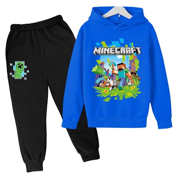 Barnens Minecraft träningsdräkt med tryckt huvtröja och byxor, casual Blue 100