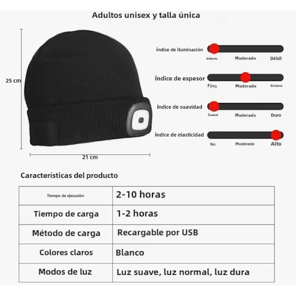 Unisex USB Laddningsbar Luminous LED Vinterhatt Varm Hatt med Huvudlampa för Natt och Höst Huva Inre Ljus Red
