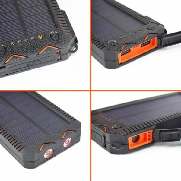 Solcelle Powerbank/Oplader - 10.000 mAh Sort