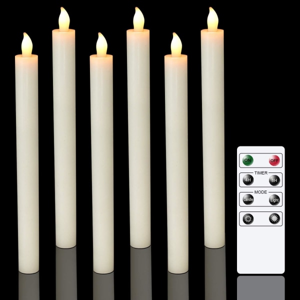 6-pack batteridrevna LED-lys med fjernkontroll og timer, vekta vax flimrande varmt vitt lys for vinduer, juledekor, hem, bröllop, elfenben