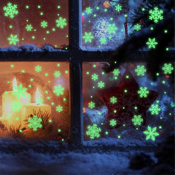 Julsnöflinga Dekal i Mörkret, Självhäftande PVC Väggdekaler, Lysande Dekaler för Vägg, Dörr, Fönster, Tak