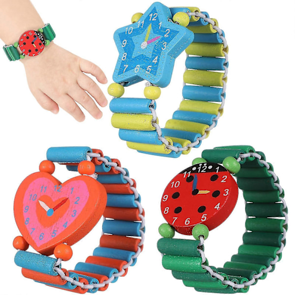 4 Pcs Educational Toys Girls Wooden Hand Watch Toy Children Wristwatch Toy Kids Wristband Stretchy Watch Toy