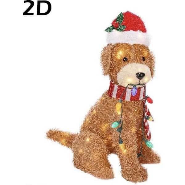 Julbelysning med fluffig doodle-hund, akryl utomhusgräsmatta prydnad för jul - 2D platt