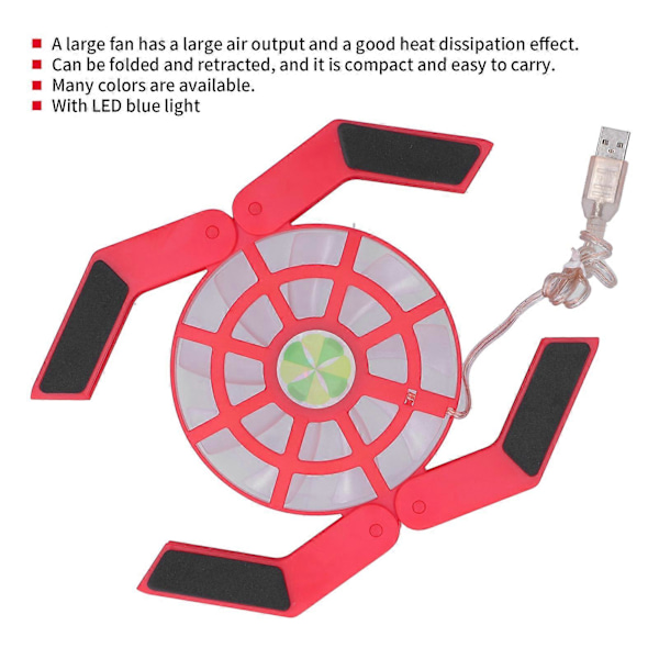Laptop-kylplatta med lysande stor fläkt, USB-bärbar dator, hopfällbar stativ DRS08 (röd)