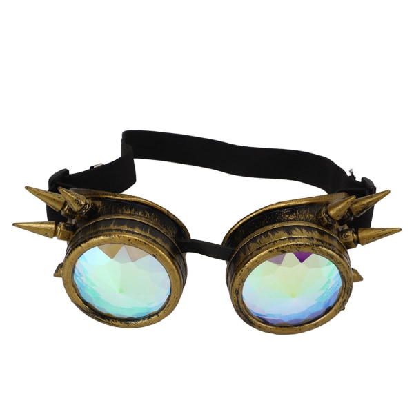 YO Halloween Kaleidoscope Rave Goggles Rainbow Crystal Lenses Adjustable Trippy Psychedelic Steampunk Goggles Bronze