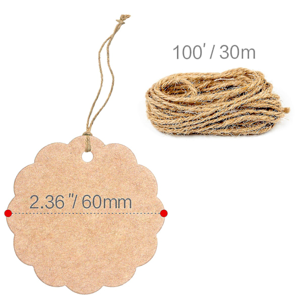 Presentpapperslappar, 100 st Kraftpapper Skalformade Etiketter, Prislappar, Märkningslappar, För DIY-Hantverk Presentinslagning