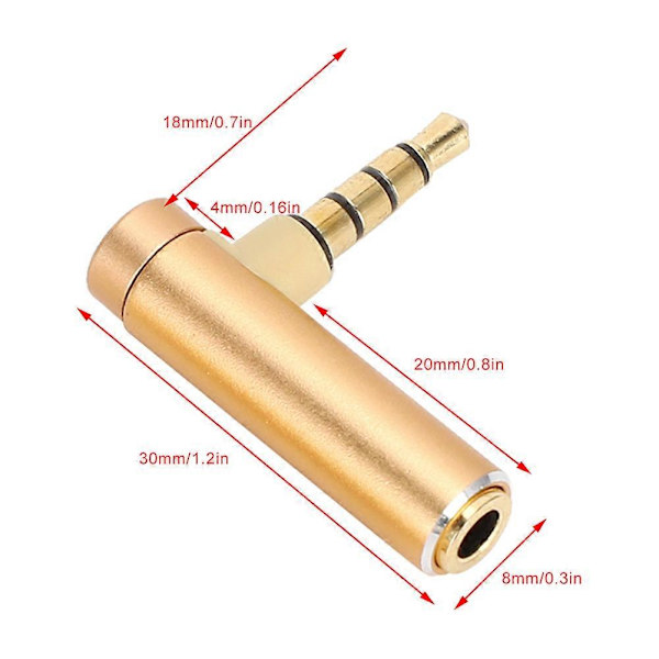 2 stk. 3,5 mm Han til Hun Audio Adapter Højre Vinkel Stereo Hovedtelefon Kabel Jack Stik Guld