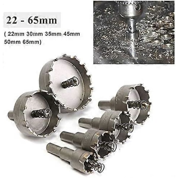 6 stk HSS TCT Kædesav Kernebor Bits Bor Bits Carbide Hulåbner, 22-65mm