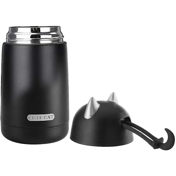 330 ml Termosmugg Kattformad Flask Vatten Kaffe Drycker Varm Kopp Rostfritt Stål Resa Sport Svart