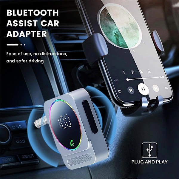 Bluetooth 5.3 AUX Autoadapteri Bluetooth Audiovastaanotin Melua Vaimentava Automusiikkiadapteri Sisäänrakennetut Mikit Hands-Free Hopeanharmaa
