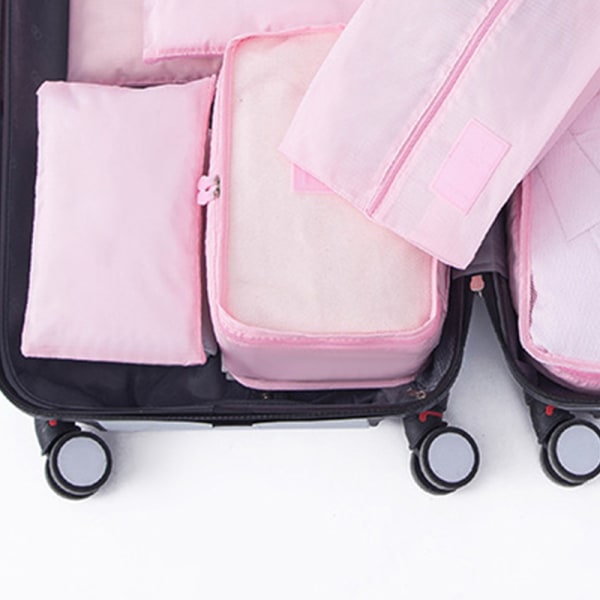 YI 7 sæt pakkekuber vandtæt smudsafvisende Oxford klud bagage pakning arrangører til rejse pink