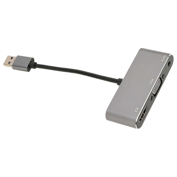 USB3.0 till HDMI VGA-adapter USB-delad skärm 1080P Gratis drivrutin Silvergrå 3-i-1-hubb