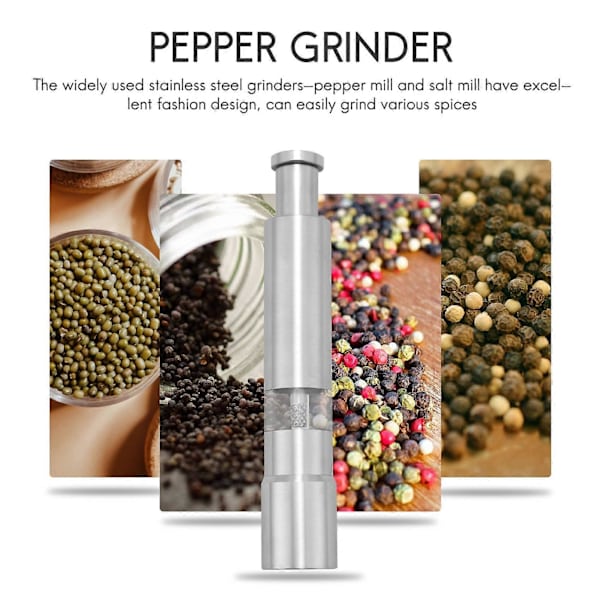 Salt- og Peberkværn 2, Peber Rustfrit Stål Saltshaker -Knap Manuel Glas Salt og Peber