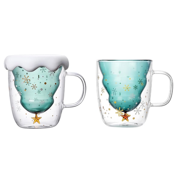 Juletræsmug, 10 oz Dobbelt Vægs Glasmug med Håndtag, Julekaffemug Gave without lid